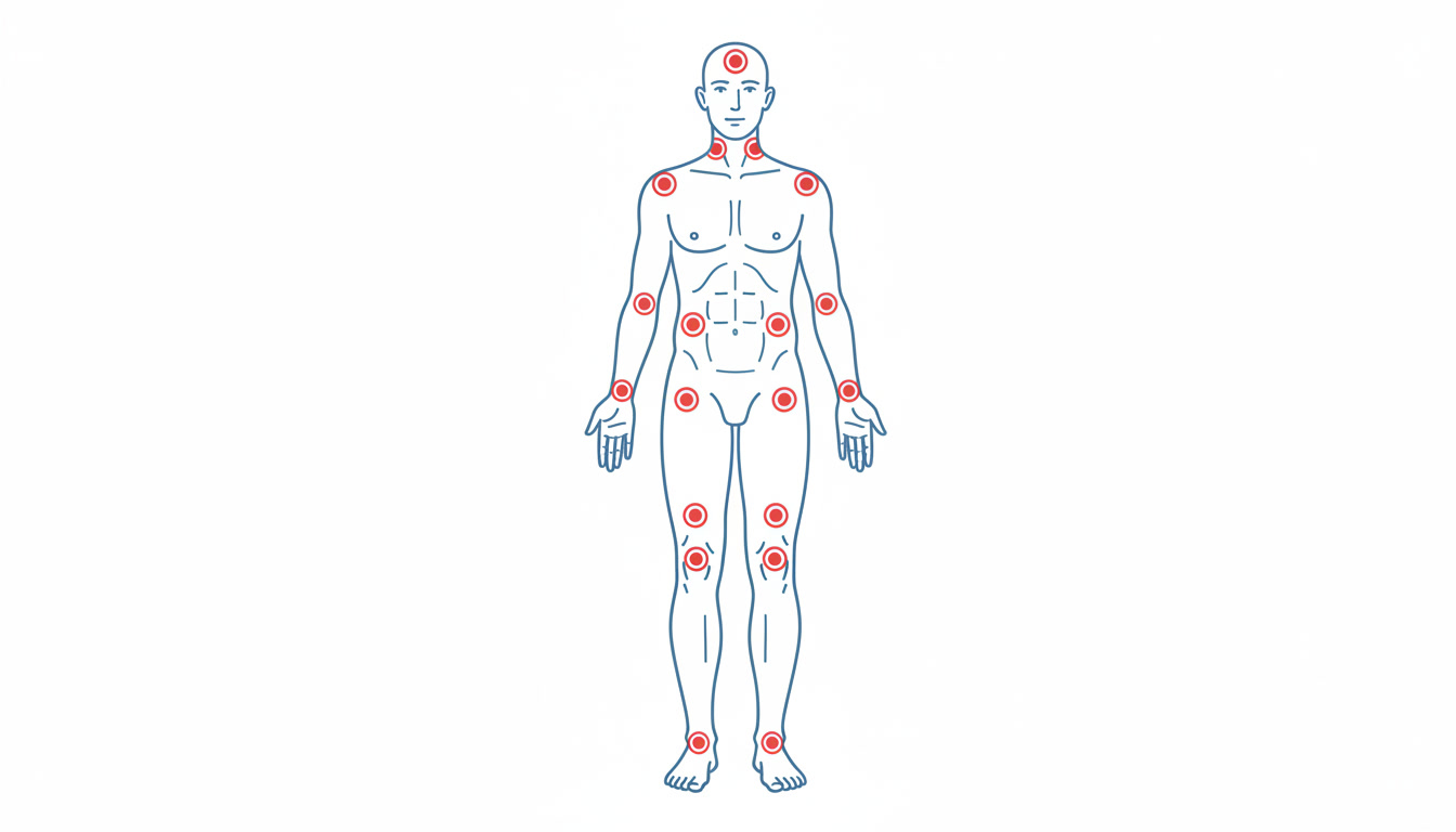 A simple diagram showing common pressure points where pressure sores can develop
